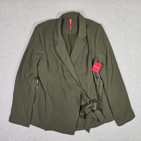 NEW Spanx Blazer Womens Small Midnight Olive Long Sleeve Crepe Wrap Office S - Picture 1 of 7